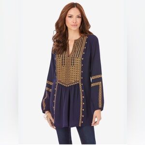 Roaman’s Women’s 32W Navy Embroidered Boho Tunic